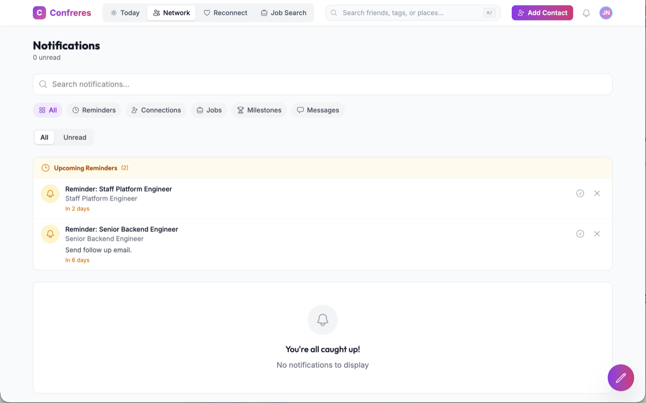 Follow-up reminders on a tracked job application
